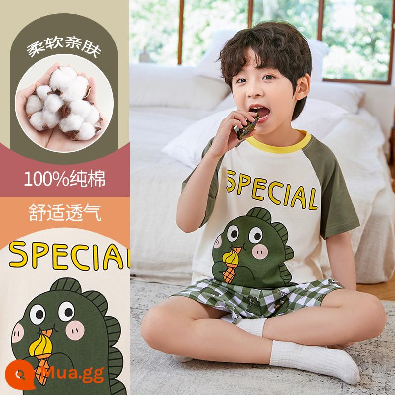 Bộ đồ ngủ trẻ em cotton nguyên chất phong cách mùa hè 2023 cậu bé mới lớn cậu bé mỏng phần mùa hè quần áo điều hòa không khí phù hợp với dịch vụ gia đình - DNY583 xanh #2K