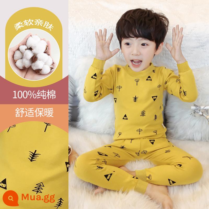 Quần áo mùa thu bé trai, quần vệ sinh, bộ đồ lót giữ nhiệt trẻ em, đồ ngủ cotton nguyên chất, quần áo giữ nhiệt, áo len cotton trẻ em và thanh thiếu niên lớn hơn - DNY182 cây nhỏ màu vàng #5N (cổ giữa loại A)