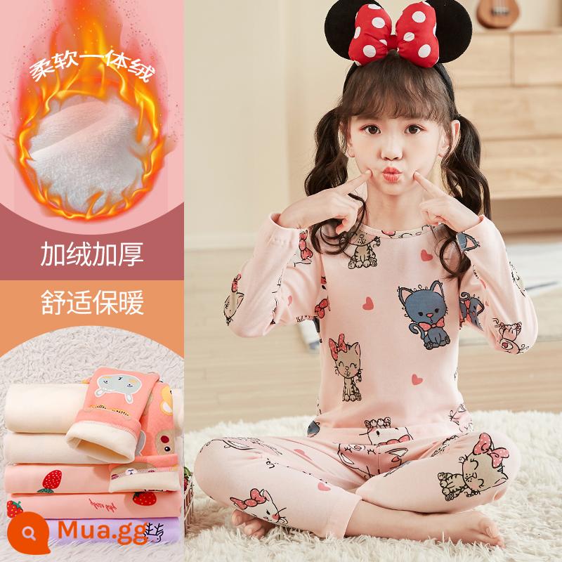 Quần áo thu đông bé gái quần vệ sinh cotton trẻ em giữ nhiệt bộ đồ lót cotton nguyên chất cho trẻ lớn cộng với lông cừu quần áo giữ nhiệt áo len cotton đồ ngủ - Mèo DNY280 #6N (tất nhung siêu mềm)