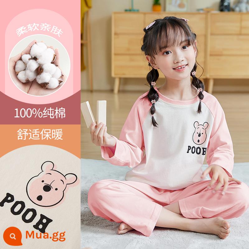 Bộ đồ ngủ trẻ em bé gái cotton nguyên chất mùa xuân và mùa thu 2023 quần áo mùa thu dài tay quần vệ sinh phù hợp với trẻ lớn quần áo mặc nhà mùa đông bé gái - DNY559 hồng #2K