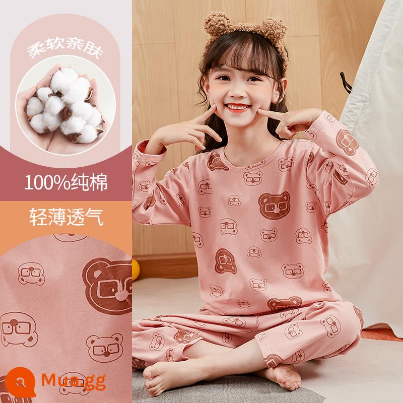 Bộ đồ ngủ bé gái mùa thu đông cotton nguyên chất quần áo dài mặc ở nhà cho trẻ em trung niên trở lên phù hợp với bé gái mùa thu quần áo mùa thu quần vệ sinh - DNY223 dưa hấu đỏ #2K