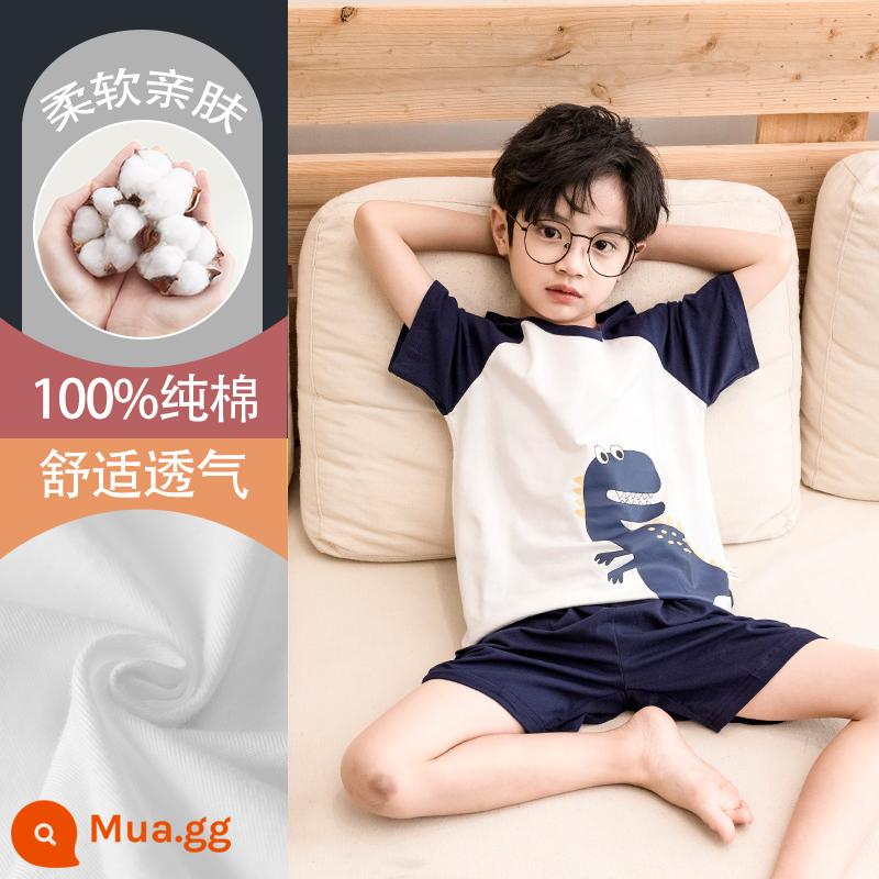 Bộ đồ ngủ trẻ em cotton nguyên chất phong cách mùa hè 2023 cậu bé mới lớn cậu bé mỏng phần mùa hè quần áo điều hòa không khí phù hợp với dịch vụ gia đình - DNY038 Khủng long #2K