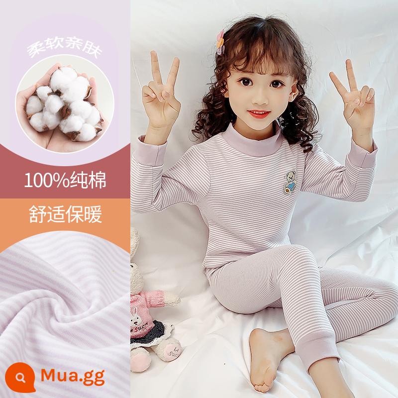 Quần áo thu đông bé gái quần vệ sinh cotton trẻ em giữ nhiệt bộ đồ lót cotton nguyên chất cho trẻ lớn cộng với lông cừu quần áo giữ nhiệt áo len cotton đồ ngủ - DNY168 Tím #5N (Loại A 100% cotton)