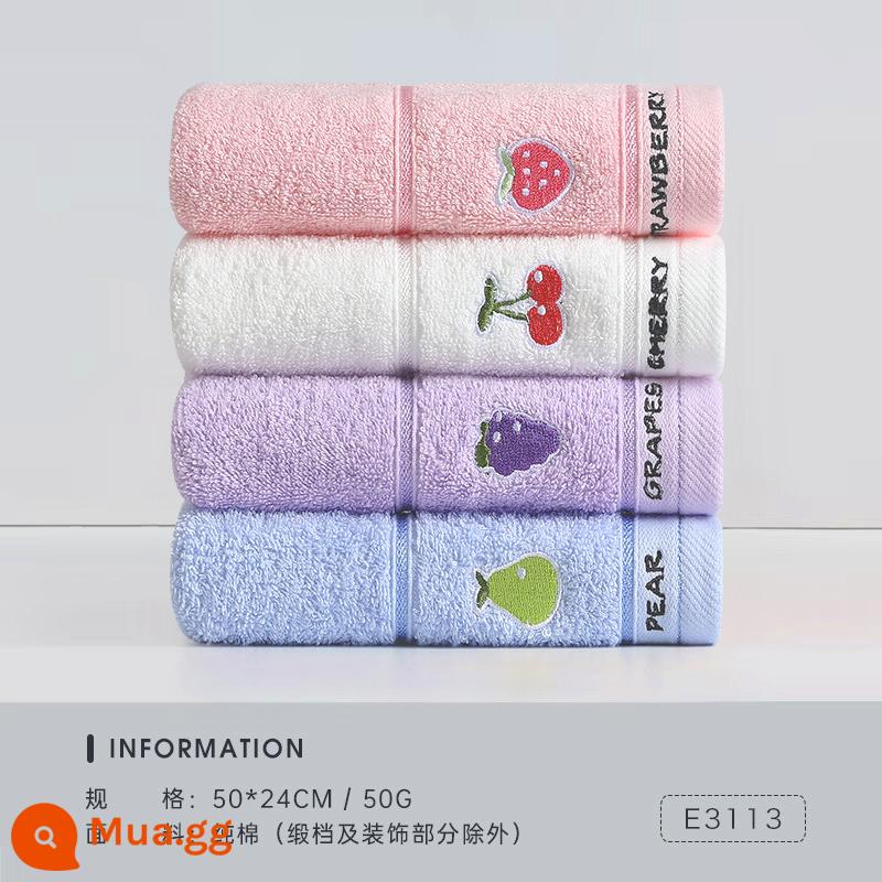 Khăn trẻ em Jialiya cotton nguyên chất rửa mặt cho trẻ sơ sinh và trẻ nhỏ Khăn nhỏ đặc biệt mềm mại trong gia đình thấm nước và không dễ rụng tóc - [Loại A 100% cotton] (Hồng 1 Trắng 1 Tím 1 Xanh 1) 4 miếng [Dòng trái cây]