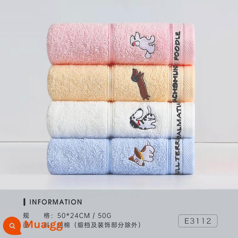 Khăn trẻ em Jialiya cotton nguyên chất rửa mặt cho trẻ sơ sinh và trẻ nhỏ Khăn nhỏ đặc biệt mềm mại trong gia đình thấm nước và không dễ rụng tóc - [Loại A 100% cotton] (Hồng 1 vàng 1 trắng 1 xanh 1) 4 miếng [dòng cún con]