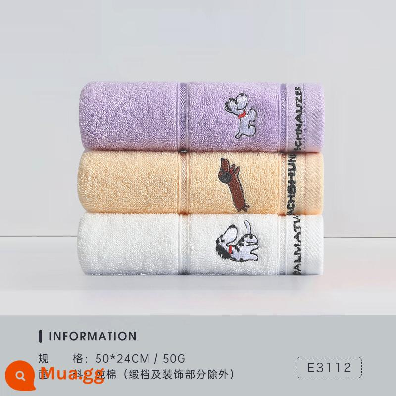 Khăn trẻ em Jialiya cotton nguyên chất rửa mặt cho trẻ sơ sinh và trẻ nhỏ Khăn nhỏ đặc biệt mềm mại trong gia đình thấm nước và không dễ rụng tóc - [Loại A 100% cotton] (vàng 1 trắng 1 tím 1) 3 miếng [dòng chó con]