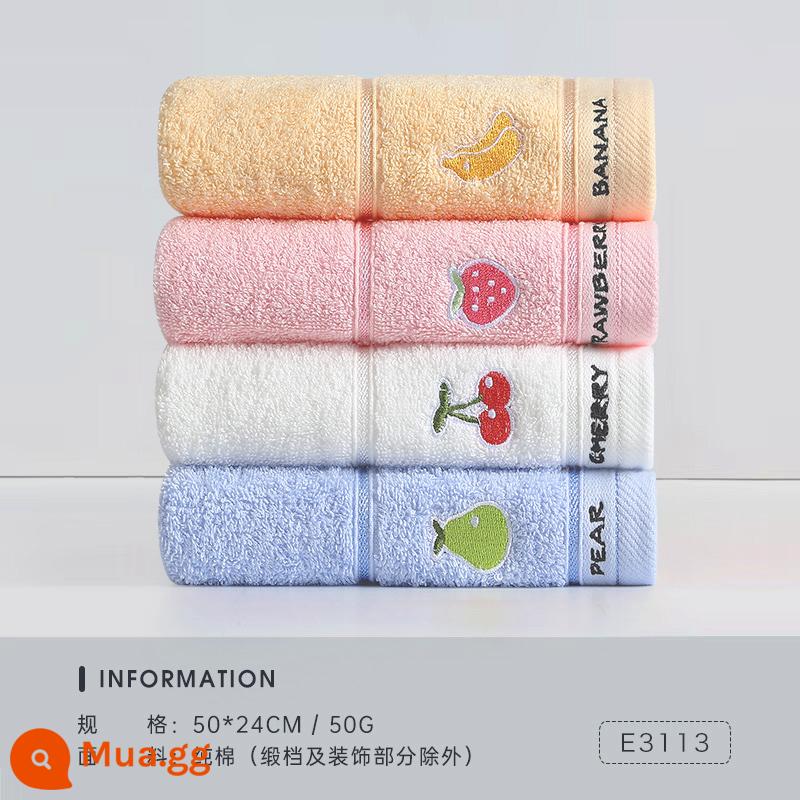 Khăn trẻ em Jialiya cotton nguyên chất rửa mặt cho trẻ sơ sinh và trẻ nhỏ Khăn nhỏ đặc biệt mềm mại trong gia đình thấm nước và không dễ rụng tóc - [Loại A 100% cotton] (trắng 1 xanh 1 hồng 1 vàng 1) 4 miếng [Dòng trái cây]