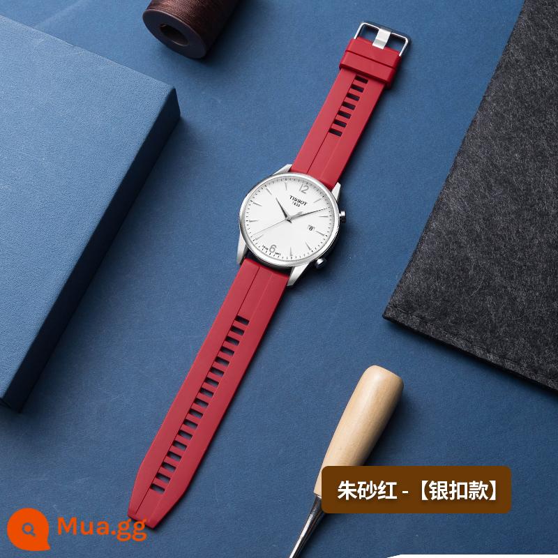 Dây đeo đồng hồ silicone nam khóa pin cao su mới đa năng phụ kiện làm vòng tay thay thế Tissot DW Longines CASIO King - Cinnabar Red-[Khóa bạc]