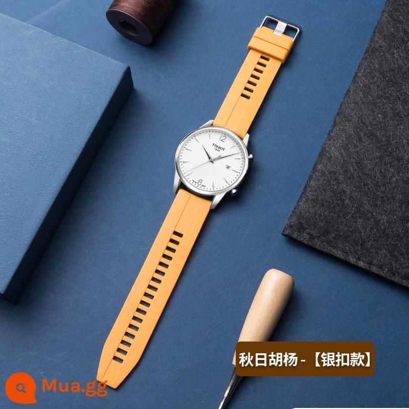 Dây đeo đồng hồ silicone nam khóa pin cao su mới đa năng phụ kiện làm vòng tay thay thế Tissot DW Longines CASIO King - Populus euphratica vào mùa thu-[Khóa bạc]