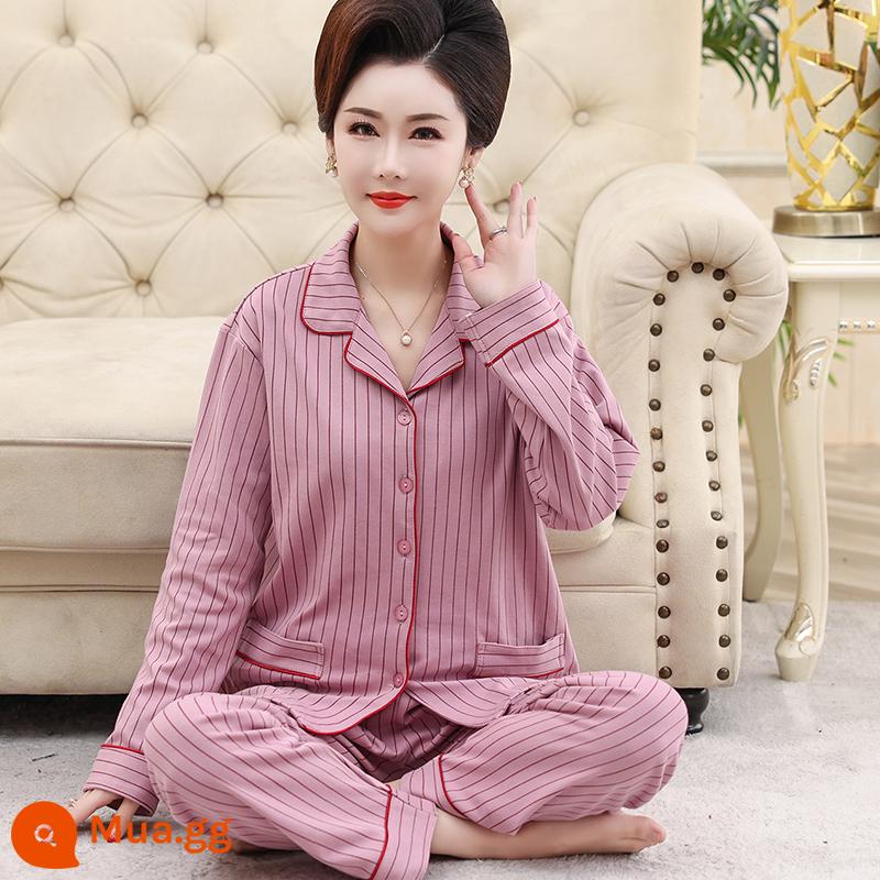 Bộ đồ ngủ cho bà mẹ trung niên và người cao tuổi mùa xuân và mùa thu cotton nguyên chất dài tay kích thước lớn phần mỏng phục vụ tại nhà bộ đồ nữ mùa thu đông - 9993