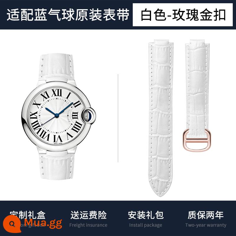 Thích hợp cho Cartier xanh bóng dây da họa tiết cá sấu dây cartie xe tăng phụ kiện nam nữ dây đồng hồ - [Trắng] Khóa vàng hồng★Đi kèm bảo hiểm vận chuyển + dụng cụ tháo lắp + bảo hành 2 năm