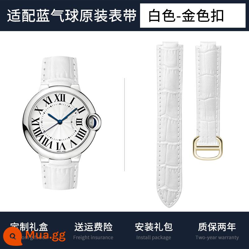 Thích hợp cho Cartier xanh bóng dây da họa tiết cá sấu dây cartie xe tăng phụ kiện nam nữ dây đồng hồ - [Trắng] Khóa vàng★Đi kèm bảo hiểm vận chuyển + dụng cụ tháo lắp + bảo hành 2 năm