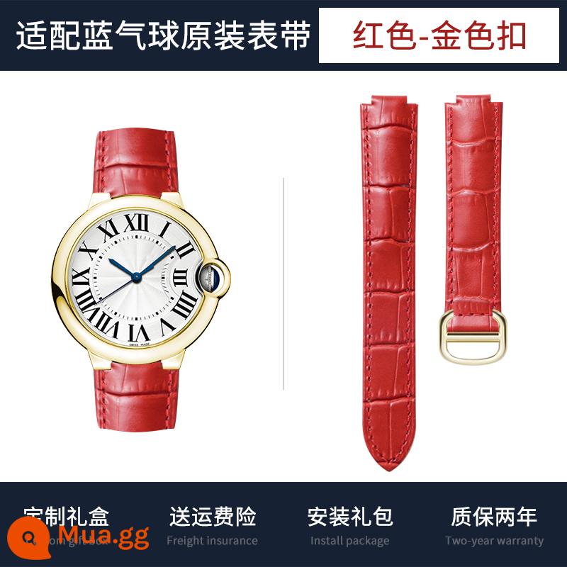 Thích hợp cho Cartier xanh bóng dây da họa tiết cá sấu dây cartie xe tăng phụ kiện nam nữ dây đồng hồ - [Đỏ] Khóa vàng★Tặng kèm bảo hiểm vận chuyển + dụng cụ tháo lắp + bảo hành 2 năm