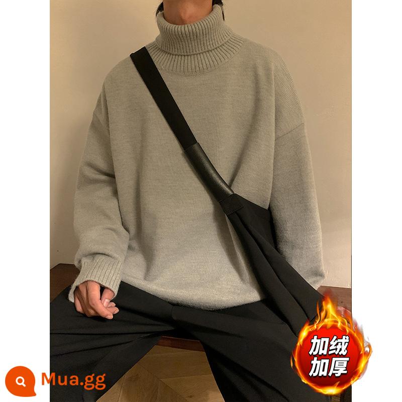 Áo Len Cao Cổ Nam Mùa Đông Cashmere Dệt Kim Giày Lười Gió Sang Trọng Dày Thanh Niên Thu Đông Nam Đáy Áo Sơ Mi - 112 màu xám [cộng với nhung]