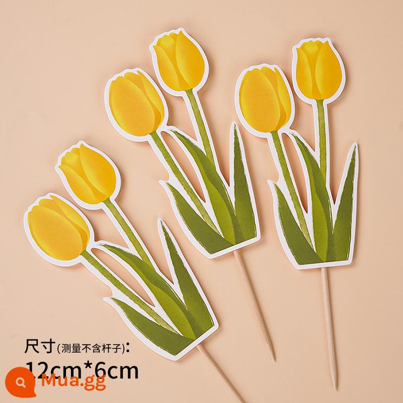 Ngày Của Mẹ Mô Phỏng Tulip Trang Trí Bánh Hoa Hồng Cẩm Chướng Lưới Đỏ Bao Quanh Nàng Tiên Cá Sợi Cắm - Giấy hoa tulip vàng 30 que