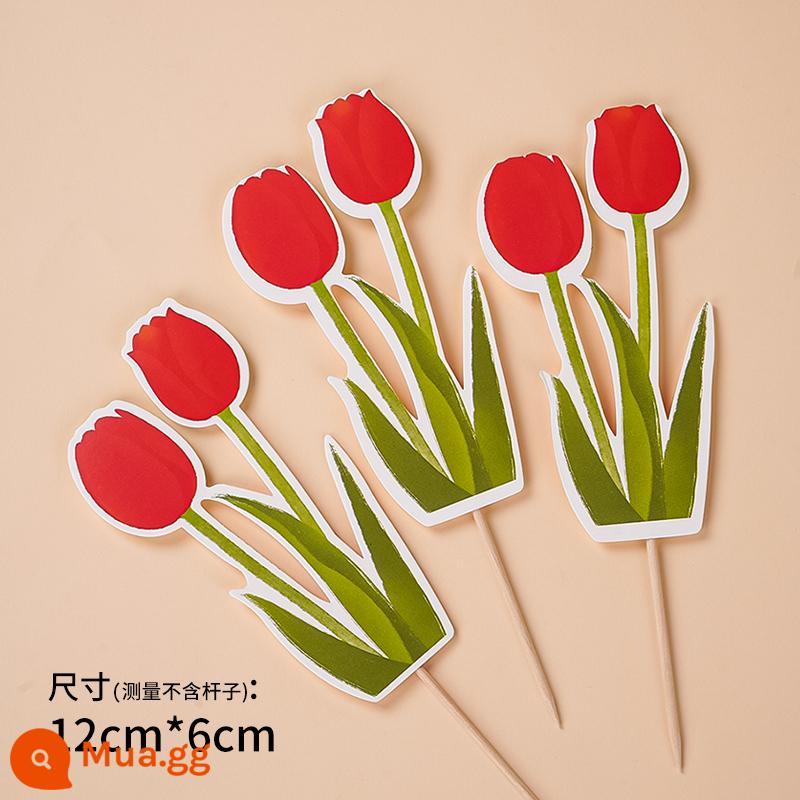 Ngày Của Mẹ Mô Phỏng Tulip Trang Trí Bánh Hoa Hồng Cẩm Chướng Lưới Đỏ Bao Quanh Nàng Tiên Cá Sợi Cắm - Hoa tulip giấy đỏ 30 que