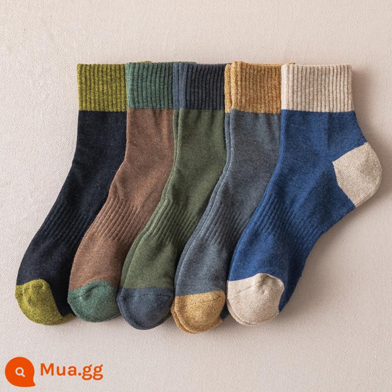 Vớ Vòng tròn Winter Wool, Khăn Màu Màu Solid, Vớ dài, Mid Mid ấm áp khâu vớ cotton nam Retro tất retro - 5 đôi mỗi màu 1 đôi