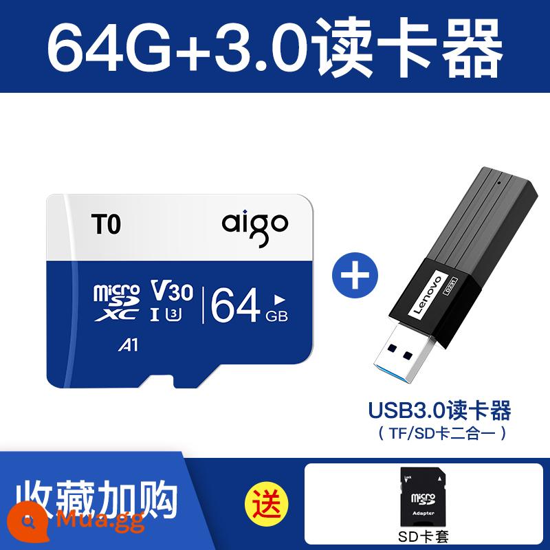 Thẻ nhớ yêu nước TF 32g thẻ nhớ lái xe ghi thẻ nhớ điện thoại di động ống kính chụp ảnh giám sát thẻ sd tốc độ cao 64g - 64G [Mẫu bán chạy tốc độ cao T0 + đầu đọc thẻ thương hiệu 3.0] bao đựng thẻ SD miễn phí