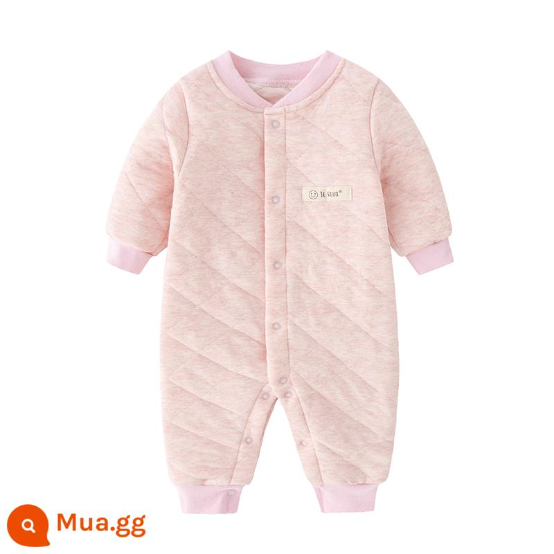 Áo Liền Quần Cho Bé Thu Đông Dày Chần Bông Mùa Xuân Cotton Nguyên Chất Bộ Đồ Ngủ Ấm Áp Nam Nữ Quần Áo Liền Quần Dài Tay Dễ Thương - Ấm Áp-Hồng Kiểm Tra B