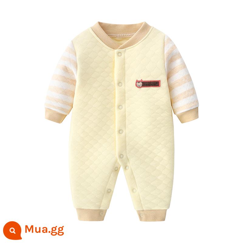 Áo Liền Quần Cho Bé Thu Đông Dày Chần Bông Mùa Xuân Cotton Nguyên Chất Bộ Đồ Ngủ Ấm Áp Nam Nữ Quần Áo Liền Quần Dài Tay Dễ Thương - Ấm Áp - Tay Áo Màu Be B