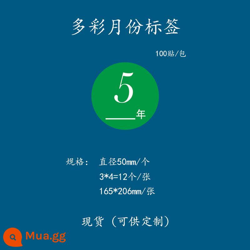 Giấy nhãn 1-12 tháng nhãn phân loại hàng quý vào trước ra trước in nhãn dán màu hình tròn tùy chỉnh tự dính - Tháng 5 - 5 cm = 100 miếng dán