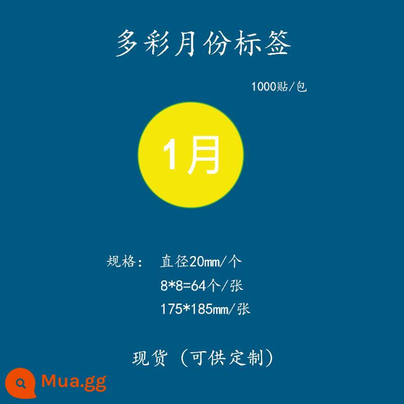 Giấy nhãn 1-12 tháng nhãn phân loại hàng quý vào trước ra trước in nhãn dán màu hình tròn tùy chỉnh tự dính - Tháng 1 - 2 cm = 1000 nhãn dán