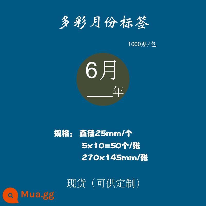 Giấy nhãn 1-12 tháng nhãn phân loại hàng quý vào trước ra trước in nhãn dán màu hình tròn tùy chỉnh tự dính - Vòng tháng 6 25mm=1000 nhãn dán