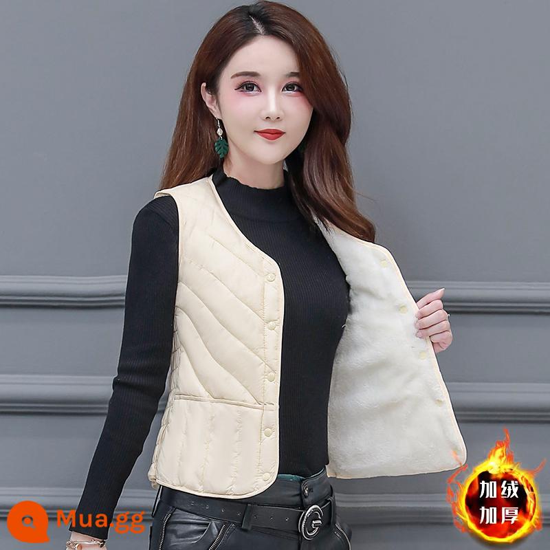 2023 Mùa Thu Đông Phong Cách Mới Xuống Cotton Áo Vest Cho Nữ Plus Nhung Pony Kẹp Dày Giữ Nhiệt Áo Kích Thước Lớn Ôm Sát áo Ghi Lê - màu trắng kem