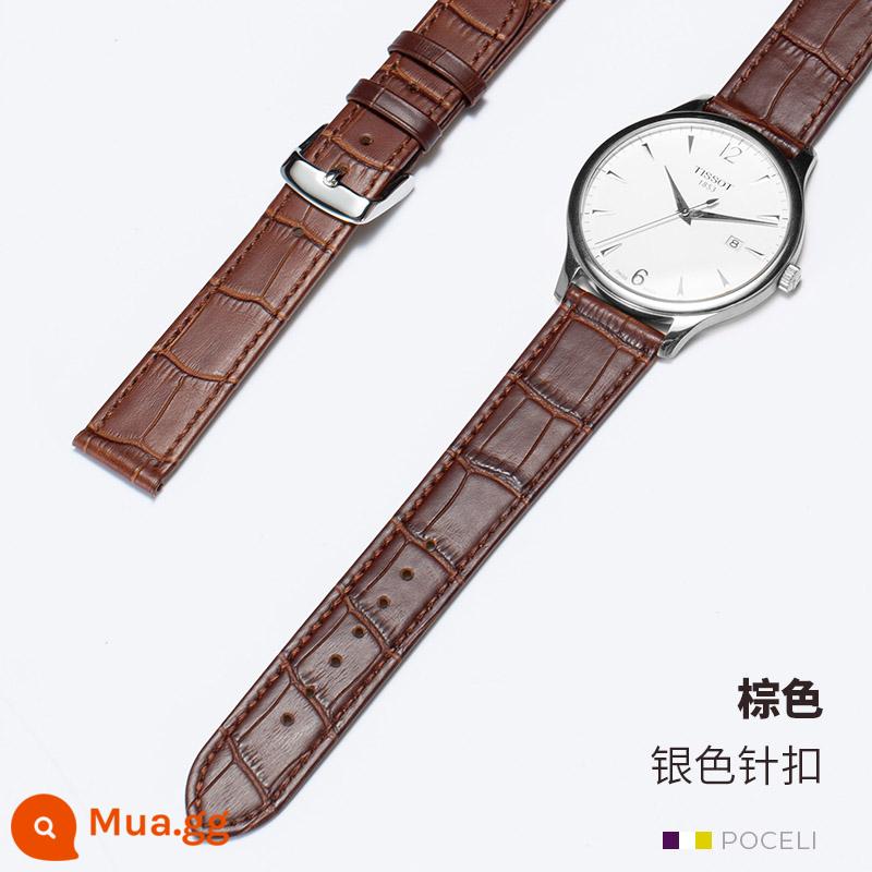 Dây da thật nam nữ mềm siêu mỏng thay thế nam Tissot CK Rossini DW Longines dây da bò lớp trên cùng - ★Khóa cài màu nâu bạc-