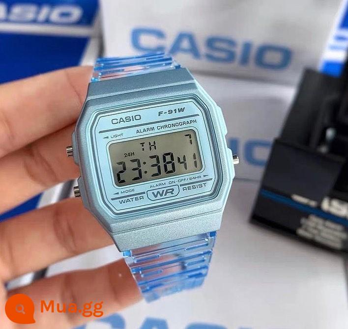 Đồng hồ CASIO pin vuông nhỏ cổ điển với bảy năm trong cùng một chiếc đồng hồ nhỏ màu bạc A168WA-1W/LA670/F91 - F-91WS-2D xanh băng