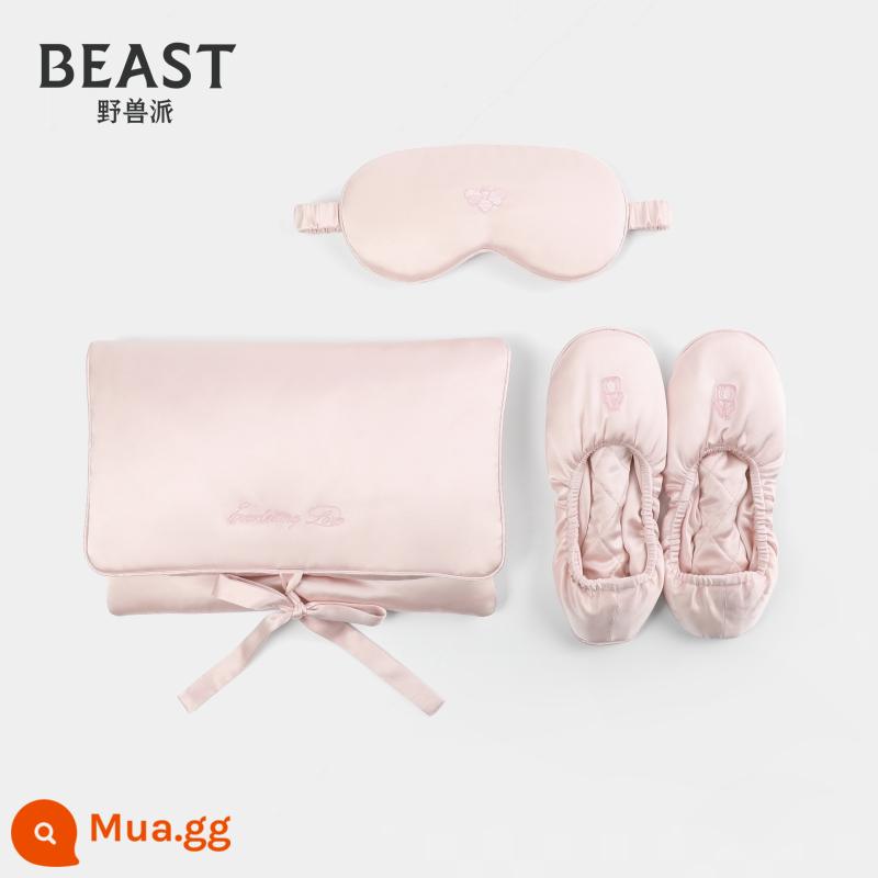 THEBEAST Travel Little Lily of the Valley Silk Travel Set Mặt nạ mắt lụa Quà lưu niệm sinh nhật - Bộ du lịch - hồng nhạt (mặt nạ mắt/giày đế mềm SM/túi đựng đồ)