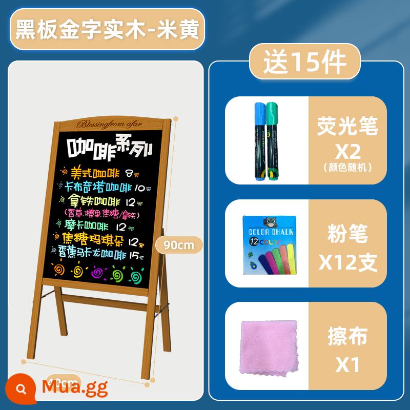 Bảng đen biển quảng cáo gian hàng bảng huỳnh quang cửa hàng bảng đen nhỏ với khung thẻ hiển thị loại bảng viết tay phát sáng thương mại - Bảng đen chữ vàng gỗ nguyên khối 40*60 màu be (không dạ quang)