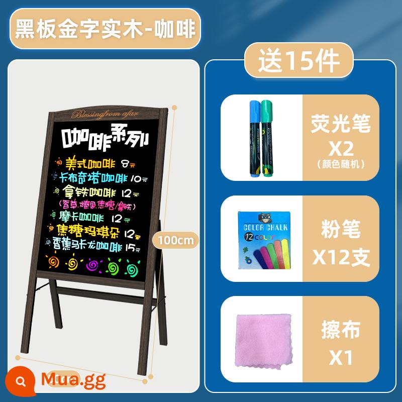 Bảng đen biển quảng cáo gian hàng bảng huỳnh quang cửa hàng bảng đen nhỏ với khung thẻ hiển thị loại bảng viết tay phát sáng thương mại - Bảng đen gỗ nguyên khối chữ vàng 50*70 nâu (không dạ quang)