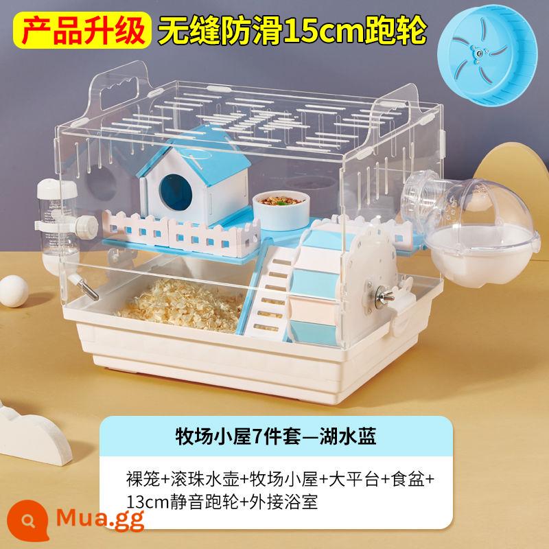 Lồng Hamster lồng gấu vàng đặc biệt biệt thự lớn giá rẻ hộp nhân giống acrylic 2 lớp cung cấp trọn bộ - [Giảm giá nhanh tiết kiệm tiền] Bộ 7 món Hamster Cage Ranch Cabin Set Lake Blue