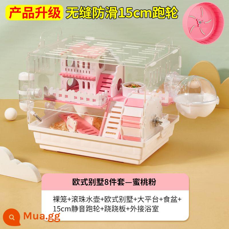 Lồng Hamster lồng gấu vàng đặc biệt biệt thự lớn giá rẻ hộp nhân giống acrylic 2 lớp cung cấp trọn bộ - Bộ Chuồng Hamster Biệt Thự Phong Cách Châu Âu 8 Món Màu Hồng Đào