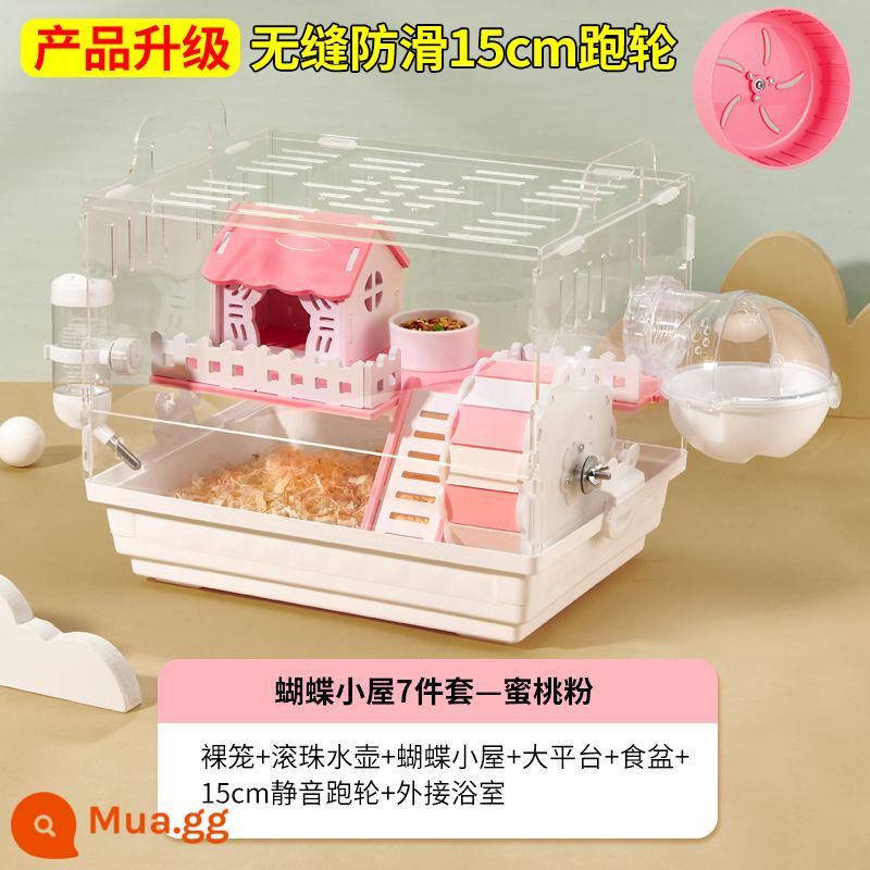 Lồng Hamster lồng gấu vàng đặc biệt biệt thự lớn giá rẻ hộp nhân giống acrylic 2 lớp cung cấp trọn bộ - Bộ Nhà Bướm Lồng Hamster 7 Món Hồng Đào