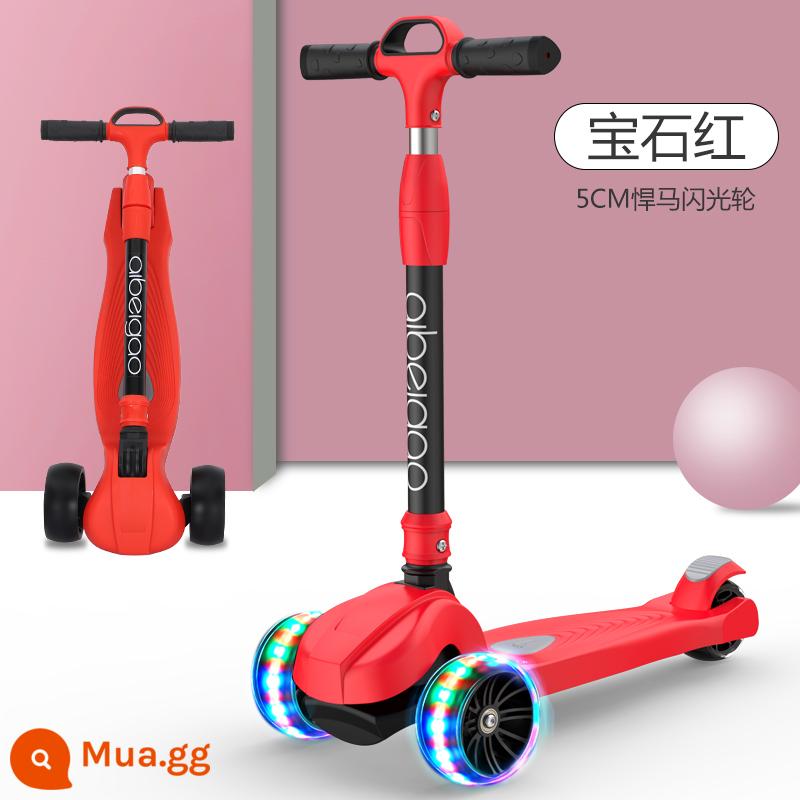 Xe trượt Scooter trẻ em 2-3-6-8 tuổi xe trượt 3 bánh flash bé trai và bé gái bé có thể nâng đồ chơi xe yo-yo - Bánh xe flash "Ruby Red - Mang 500 catties" 5CM + tấm nylon hai lớp + tay lái hợp kim nhôm