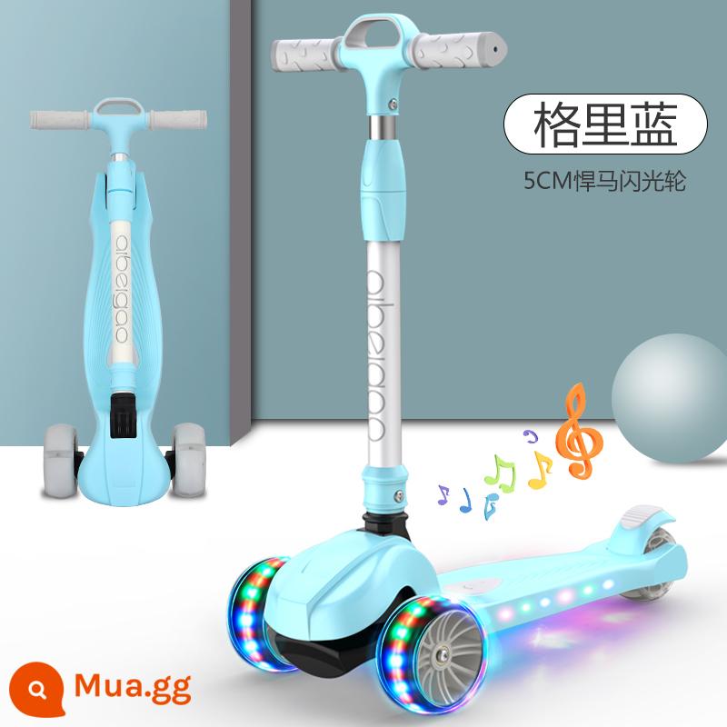 Xe trượt Scooter trẻ em 2-3-6-8 tuổi xe trượt 3 bánh flash bé trai và bé gái bé có thể nâng đồ chơi xe yo-yo - [Sky Blue - Khả năng chịu tải 500 catties] Bánh xe flash 5CM + bảng nhạc + tấm nylon hai lớp + tay cầm bằng hợp kim nhôm