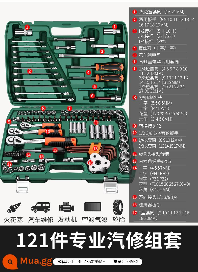 Bộ công cụ cờ lê ổ cắm 37 món Green Forest Bộ sưu tập đầy đủ các công cụ sửa chữa ô tô Đặc biệt dành cho sửa chữa ô tô và bảo trì ô tô - Bộ tay cầm uốn cong 72 răng nâng cấp sửa chữa ô tô 121 món