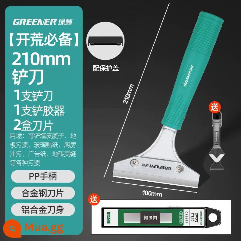 Rừng xanh xẻng làm sạch lưỡi xẻng đường may đẹp tường da hiện vật loại bỏ keo thủy tinh dụng cụ cạo nhỏ khai hoang đất làm sạch bộ công cụ - [Bộ dọn đất hoang] Xẻng hợp kim nhôm 210mm + 20 lưỡi + nạo keo 3 trong 1