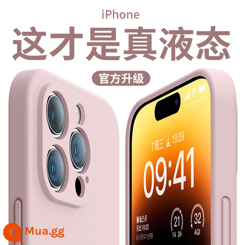 Thích hợp cho vỏ điện thoại di động Apple 14promax mới màu tím đậm iPhone13Pro silicone lỏng 12pm ống kính chống rơi toàn diện 11 màu trơn mẫu nữ cộng với cặp nam cao cấp đơn giản i - [Hồng cát] Lens chống rơi toàn diện