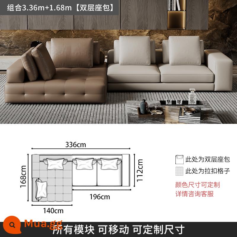 Ý tối giản ánh sáng sang trọng Sofa Lawrence lớp đầu tiên kết hợp da bò phòng khách căn hộ lớn biệt thự thiết kế mô-đun da - [Da bò hạt dày cấp S] kết hợp 3,36m+1,68m (ghế hai lớp có tay vịn)