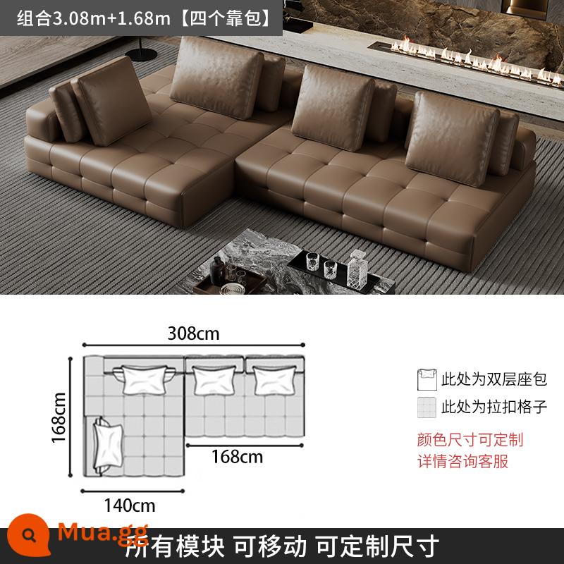 Ý tối giản ánh sáng sang trọng Sofa Lawrence lớp đầu tiên kết hợp da bò phòng khách căn hộ lớn biệt thự thiết kế mô-đun da - [Da bò hạt dày cấp S] kết hợp 3,08M+1,68m (không có tay vịn)