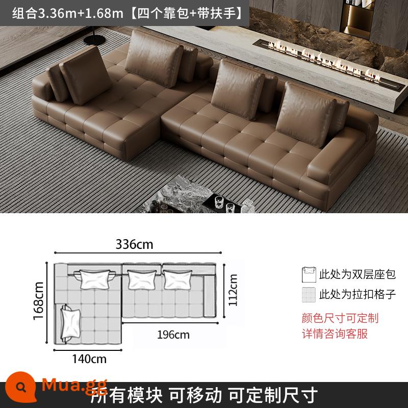 Ý tối giản ánh sáng sang trọng Sofa Lawrence lớp đầu tiên kết hợp da bò phòng khách căn hộ lớn biệt thự thiết kế mô-đun da - [Da bò hạt dày cấp S] kết hợp 3,36m+1,68m (có tựa đầu di chuyển)