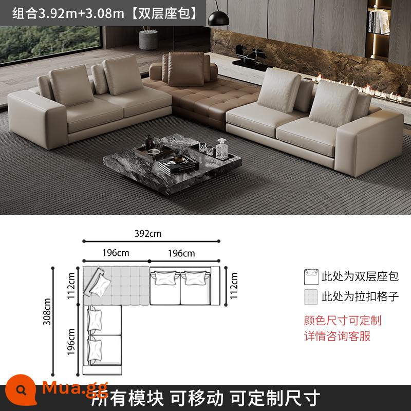 Ý tối giản ánh sáng sang trọng Sofa Lawrence lớp đầu tiên kết hợp da bò phòng khách căn hộ lớn biệt thự thiết kế mô-đun da - [Da bò hạt dày cấp S] kết hợp 3,92m+3,08m (túi an toàn hai lớp)