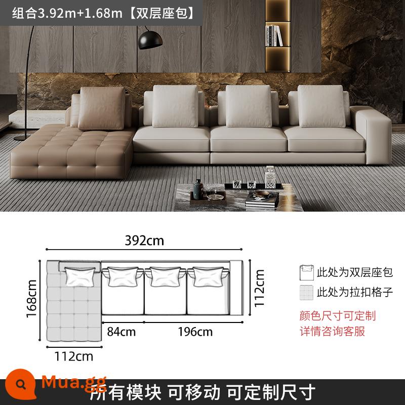 Ý tối giản ánh sáng sang trọng Sofa Lawrence lớp đầu tiên kết hợp da bò phòng khách căn hộ lớn biệt thự thiết kế mô-đun da - [Da bò hạt dày cấp S] kết hợp 3,92m+1,68m (ghế hai lớp có tay vịn)