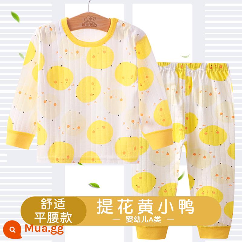 Bộ đồ lót trẻ em cotton nguyên chất cho bé dài tay hai mảnh quần áo bé trai quần lót dài bé gái đồ ngủ mùa hè - vịt vàng jacquard