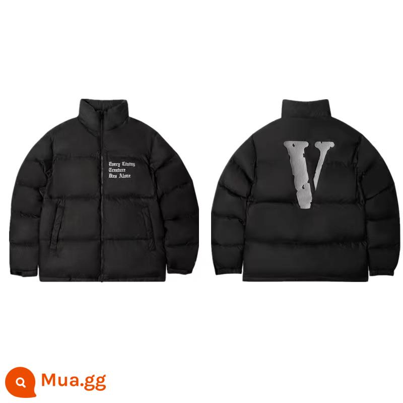 Chính Hãng VLONE Xuống Áo Khoác Đệm Lớn V Gothic Thêu Chữ Cổ Đứng Ấm Rời Mùa Đông Mỹ Áo Khoác - Đen Bạc Big V [hỗ trợ nhận dạng sản phẩm chính hãng]