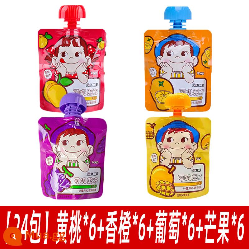 Buerjia Sucking Jelly Ngày của trẻ em Đồ ăn nhẹ Đồ uống Pudding có thể hút Trẻ em mẫu giáo Chia sẻ quà tặng Bán buôn - [Gói 24] Cam*6+Nho*6+Xoài*6+Đào*6