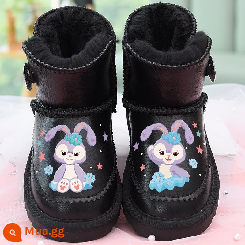 Da cô gái giày tuyết 2022 BOOTS mùa đông mới Giày bông dày đôi giày trẻ em Giày trẻ em ấm áp cotton cotton chống tuyết không thấm nước - Star Dew Black + Da thật chống thấm nước + Đáy mềm Oxford